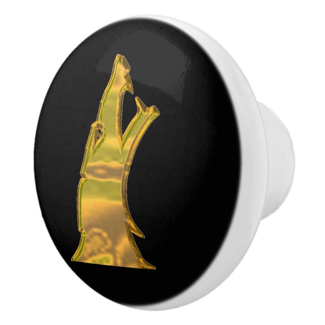 Golden Wolf Head black ceramic knob (Right)