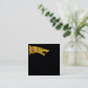 Golden Wolf Head black square business card horiz