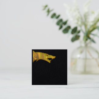 Golden Wolf Head black square business card horiz