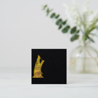 Golden Wolf Head black square business card vert