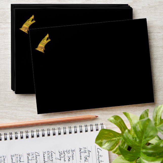 Golden Wolf Head black standard envelopes front (Stacked)