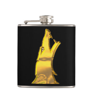 Golden Wolf Head black wrapped flask