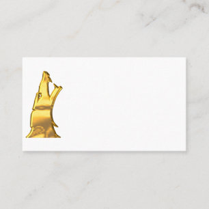 Golden Wolf Head white business card vertical