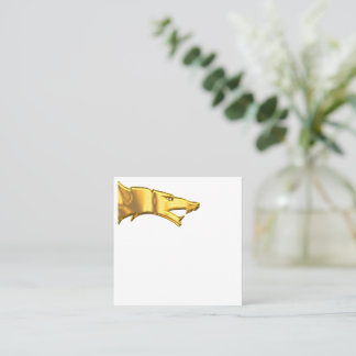 Golden Wolf Head white square business card horiz