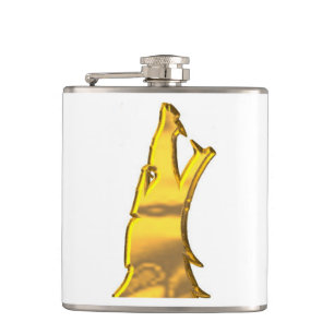 Golden Wolf Head white wrapped flask