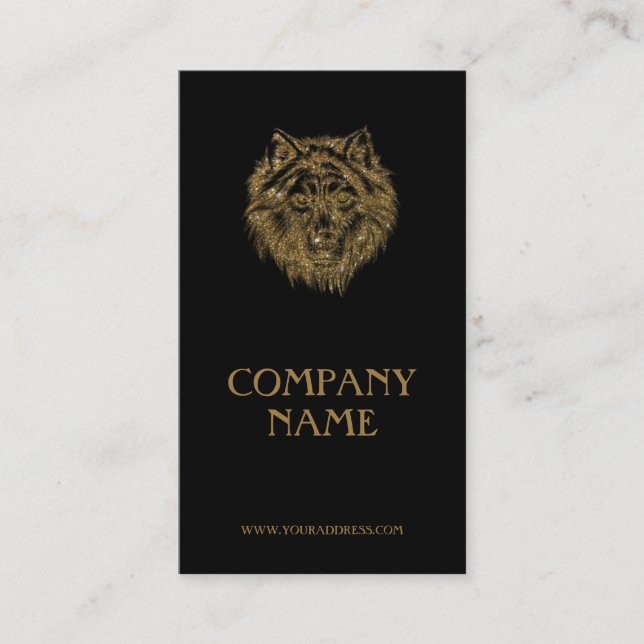 Golden Wolf Portrait Luxurious Black Business Card (Front)