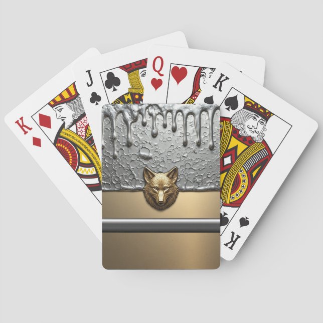Golden Wolf Relief With Metal Drip Effect 🐺 Playing Cards (Back)