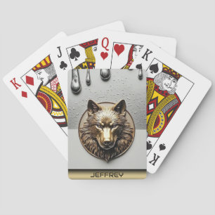 Golden Wolf With Custom Name 🐺 Playing Cards