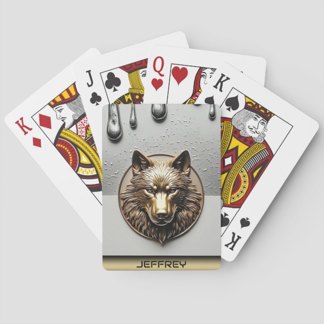 Golden Wolf With Custom Name 🐺 Playing Cards (Back)