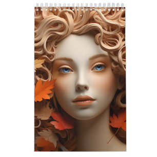 Golden Woman Fall Women Orange Brown Tan Gold Lady Calendar