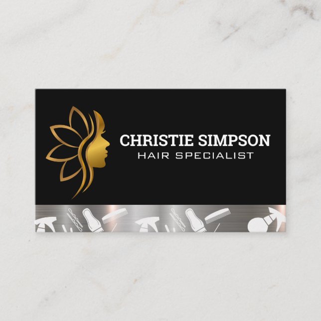 Golden Woman Hair Logo | Hair Stylist Beauty Business Card (Front)