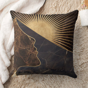 Golden Woman Illusion with Sun and Marble Textures Cushion
