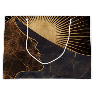 Golden Woman Illusion with Sun and Marble Textures Large Gift Bag