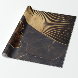 Golden Woman Illusion with Sun and Marble Textures Wrapping Paper