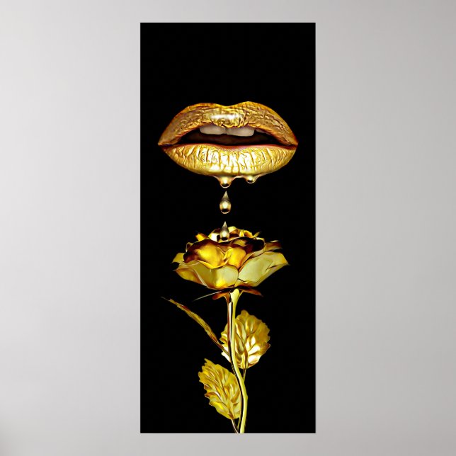 Golden womans Lips Dripping Liquid Gold Art   Poster (Front)