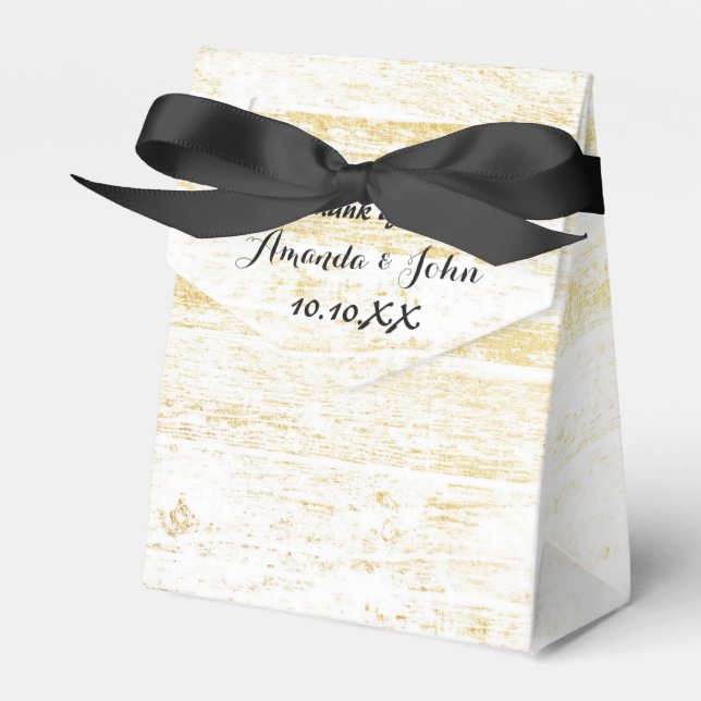 Golden Wood White Black Wedding Favour Thank You Box (Front Side)