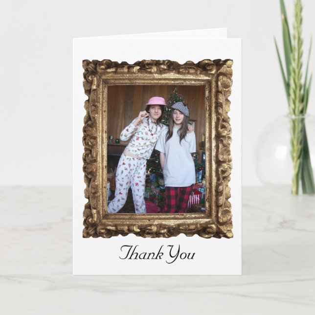 Golden Wooden Frame Photo Card (Front)