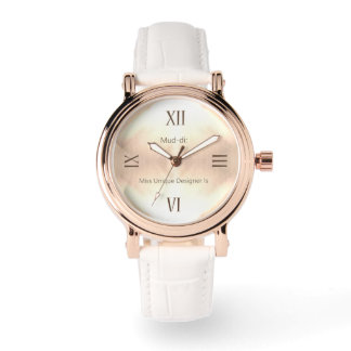 Golden Wooden RN Rose Gold White Leather Watch