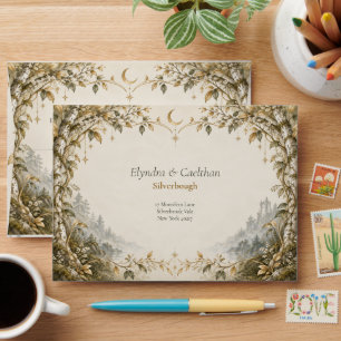 Golden Woodland Enchanted Forest Fantasy Wedding Envelope