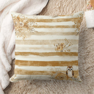 Golden Woodland Fox & Owl Stripe Pattern (2) Cushion