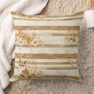 Golden Woodland Fox & Owl Stripe Pattern (3) Cushion