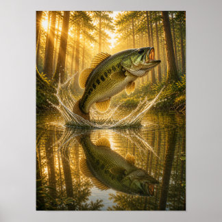 Golden Woodland Largemouth Bass Poster