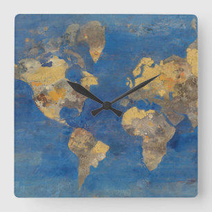 Golden World Square Wall Clock