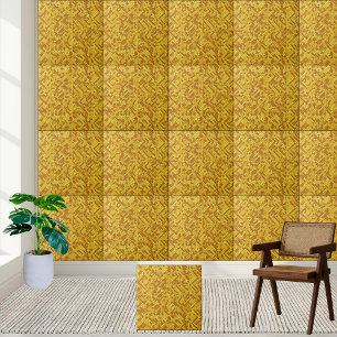 Golden Woven Geometric Pattern Ceramic Tile