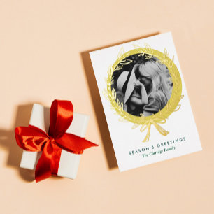 Golden Wreath Frame Photo Gold Foil Holiday Card