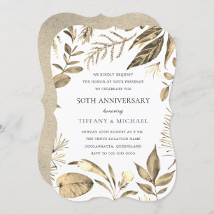 Golden Wreath Leaf 50th Wedding Anniversary Invite