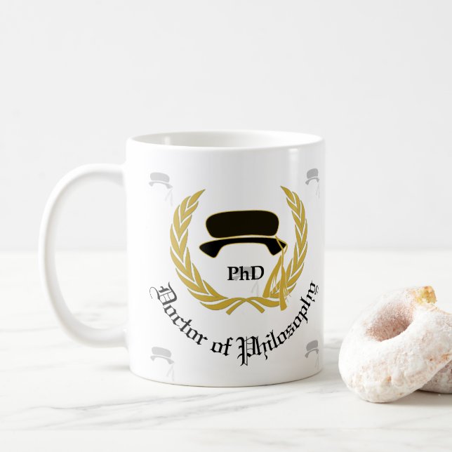 Golden Wreath PhD Doctor Degree Graduation Coffee Mug (With Donut)