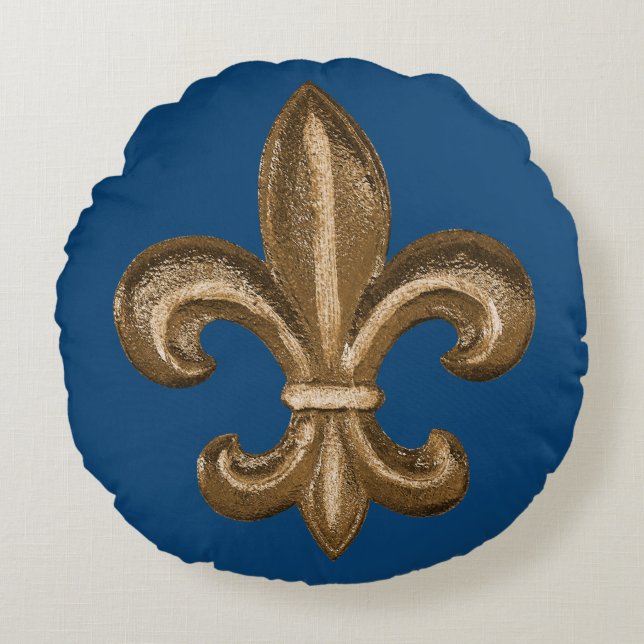 Golden Wrought Iron Fleur-de-Lis Custom Round Cushion (Front)