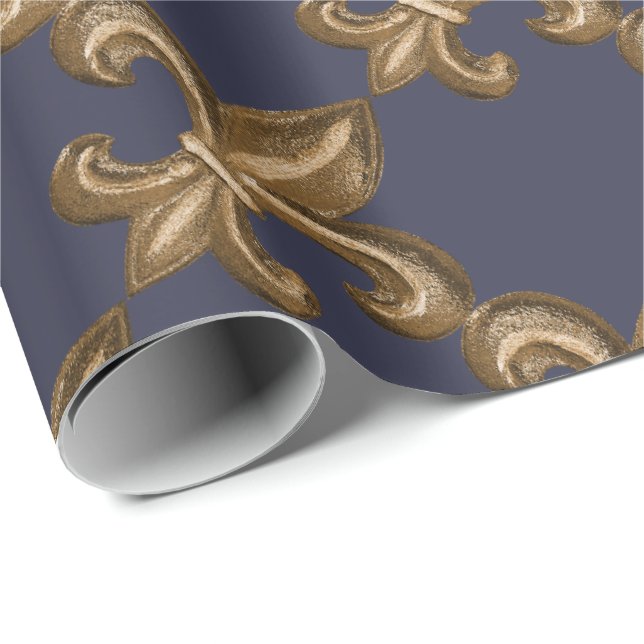 Golden Wrought Iron Fleur de Lis Custom Wrapping Paper (Roll Corner)