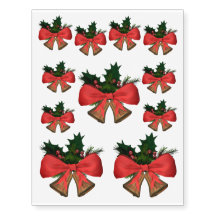 golden xmas bells arrangement with red ribbon