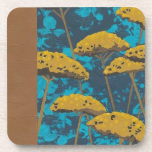 Golden Yarrow Garden with Blue Background Coaster
