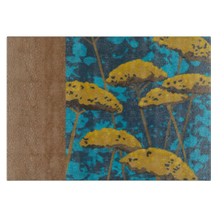 Golden Yarrow Garden with Blue Background Cutting Board