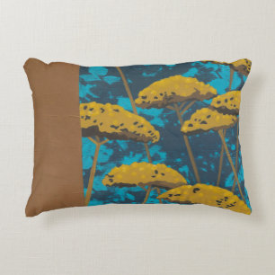 Golden Yarrow Garden with Blue Background Decorative Cushion