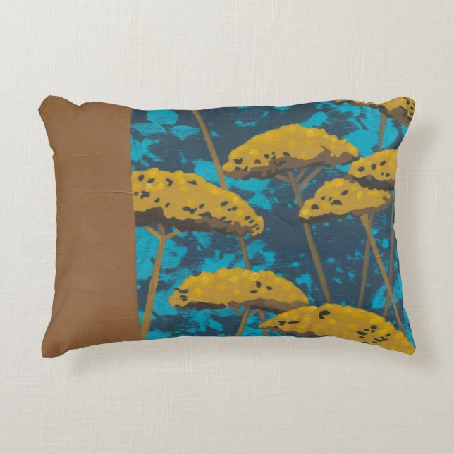 Golden Yarrow Garden with Blue Background Decorative Cushion (Front)