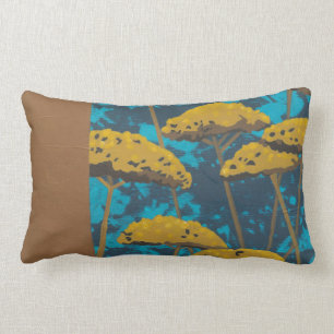 Golden Yarrow Garden with Blue Background Lumbar Cushion