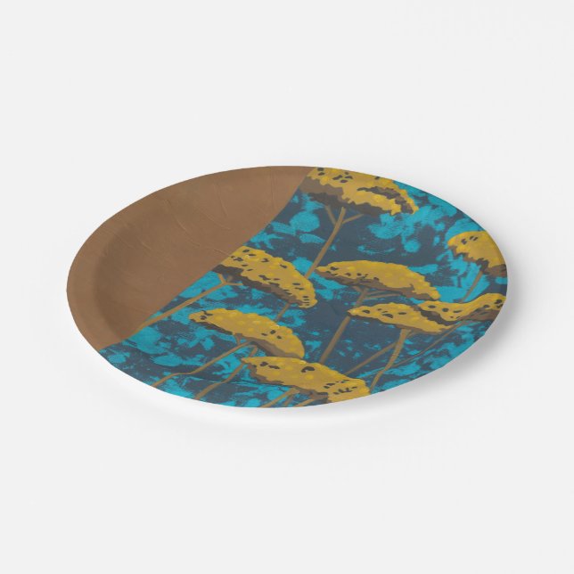Golden Yarrow Garden with Blue Background Paper Plate (Angled)