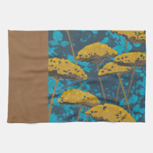 Golden Yarrow Garden with Blue Background Tea Towel