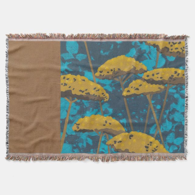 Golden Yarrow Garden with Blue Background Throw Blanket (Front)