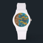 Golden Yarrow Garden with Blue Background Watch<br><div class="desc">Golden yarrow flowers punctuate this beautiful garden scene. The blue background also holds a hint of leaves scattered throughout. It’s like looking at a Magic Eye photo except much more fun!</div>
