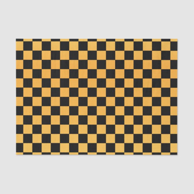 Golden Yellow and Black Checks Tissue Paper (Front)