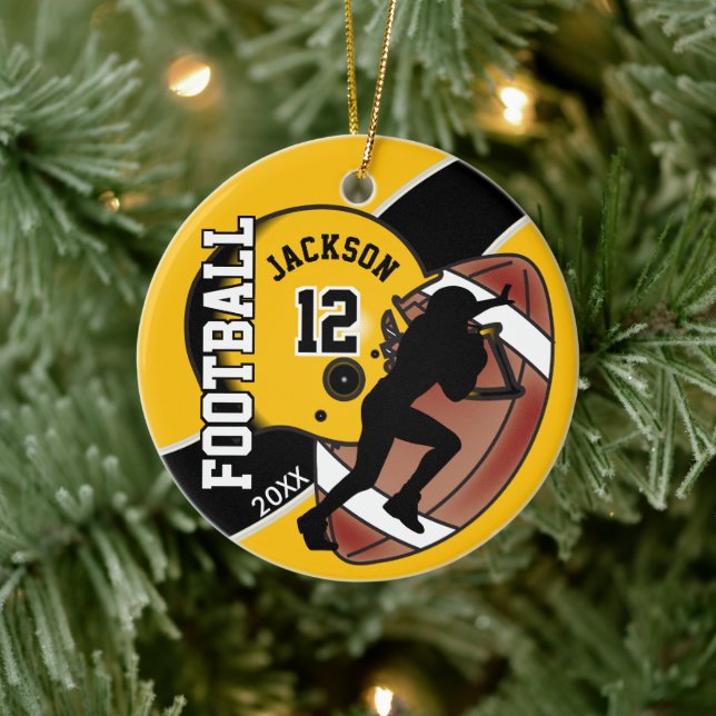 Golden Yellow and Black Football Player Ceramic Ornament (Tree)