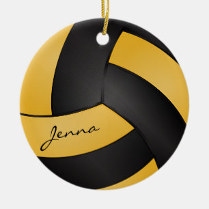 Golden Yellow and Black Personalise Volleyball 🏐 Ceramic Ornament