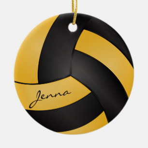 Golden Yellow and Black Volleyball   DIY Name Ceramic Ornament