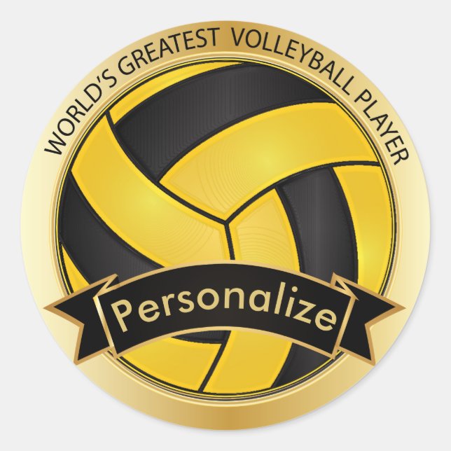 Golden Yellow and Black Volleyball | DIY Name Classic Round Sticker (Front)