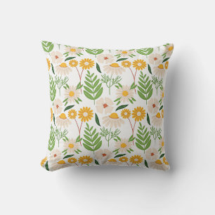 Golden yellow and ivory white floral pattern cushion