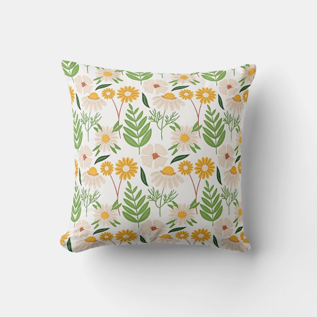 Golden yellow and ivory white floral pattern cushion (Front)